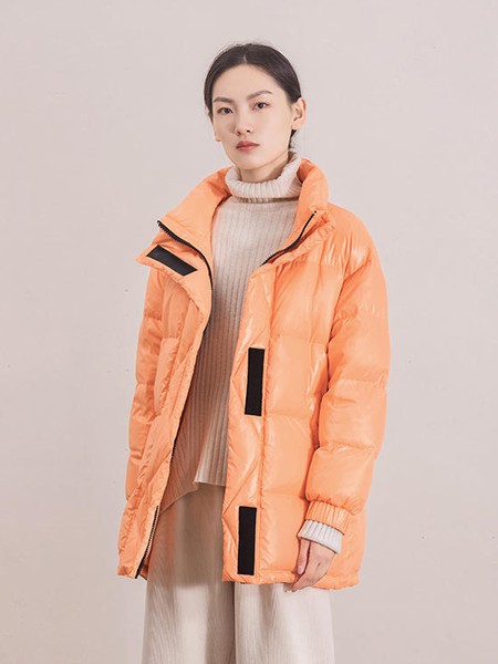 MeMx女装2020秋冬季橙色纯色羽绒服