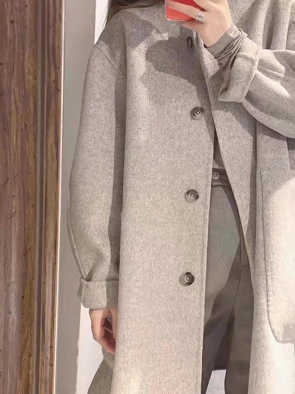 赫本家2021秋冬季灰色纯色大衣
