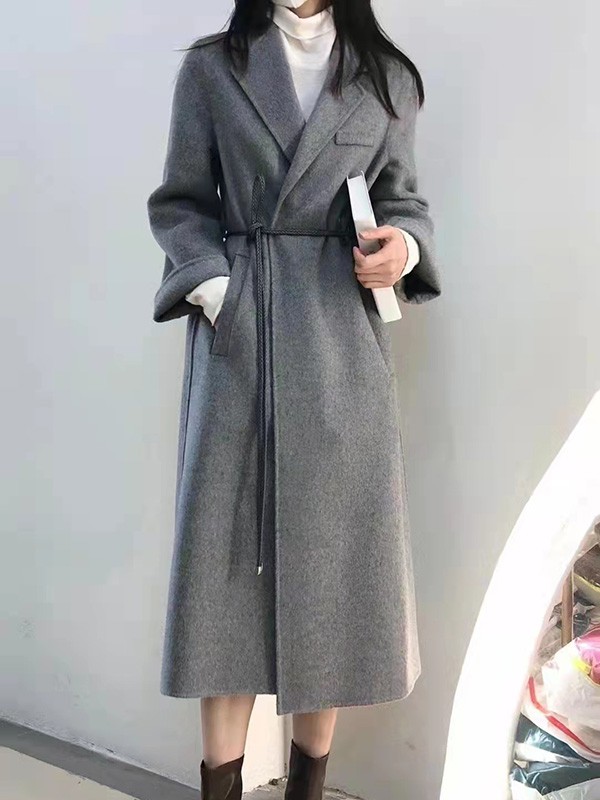 赫本家女装2021秋冬季灰色长款大衣
