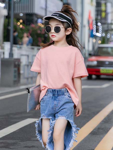 TaocatKids童装2021春夏季粉色纯色T恤