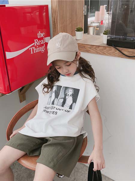 TaocatKids童装2021春夏季白色印花T恤