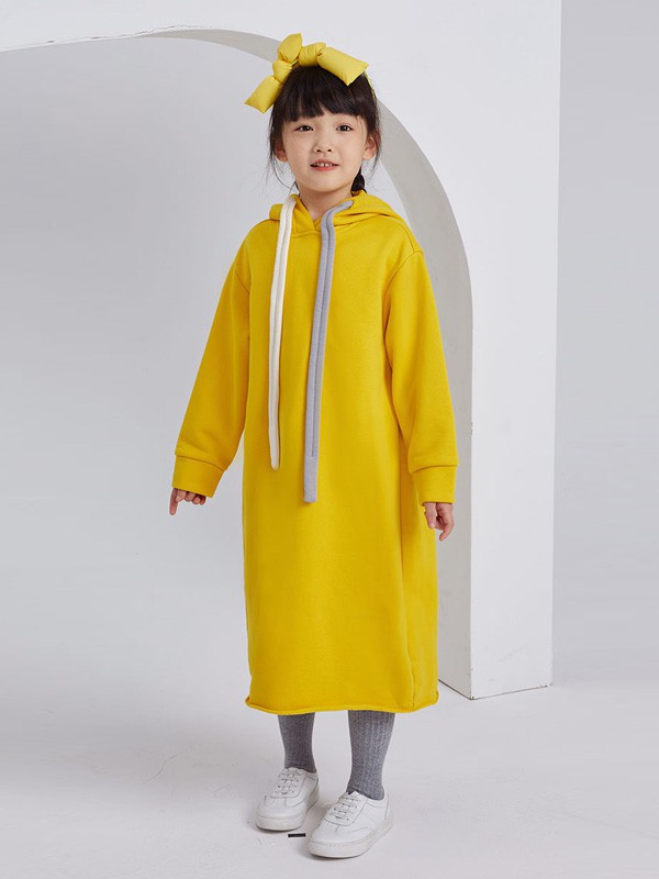 考拉和月亮2021秋冬季黄色长款卫衣裙