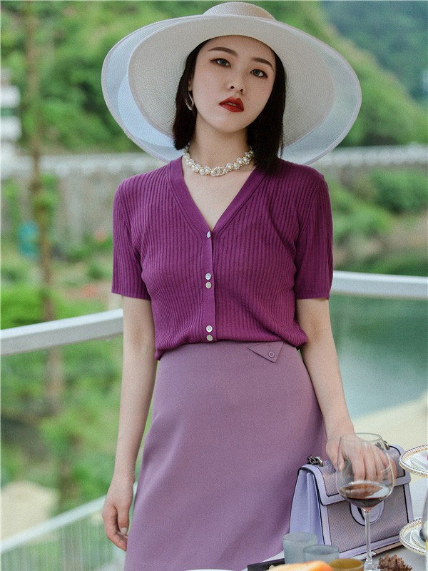 褆纳2021秋冬季紫色纯色包臀裙