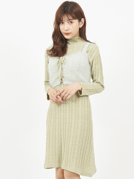 titty&Co2021秋冬季绿色条纹连衣裙