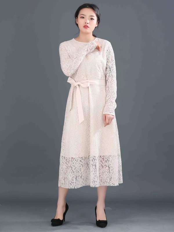麦笈女装2022春夏季白色纯色连衣裙