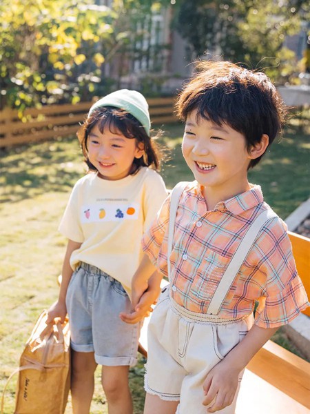 可米の家童装2022春夏季橙色格子衬衫