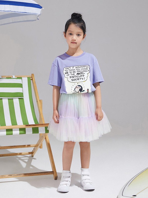 broadcute童装2022春夏季紫色印花T恤