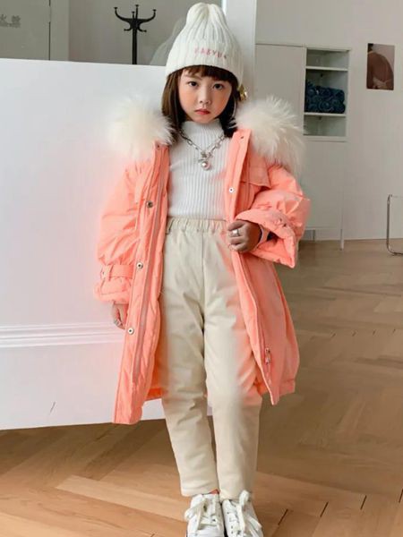 法语童装2021秋冬季橙色带毛领派克服
