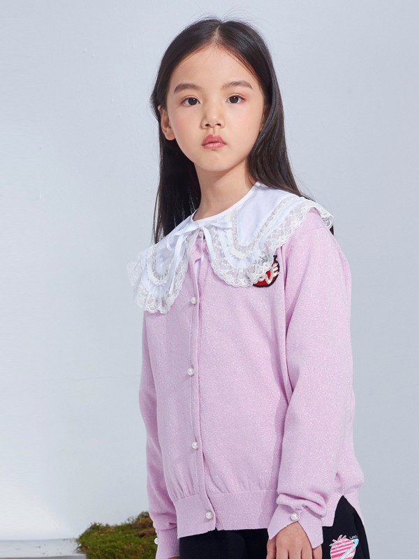CabbeenLove童装2021秋冬季紫色刺绣针织衫