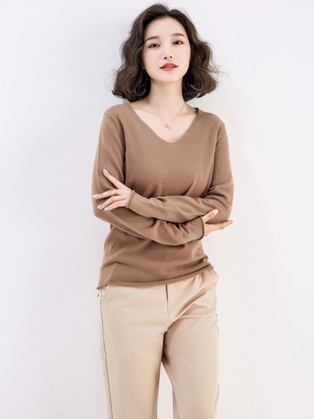 Modeern女装2021秋冬季咖啡色纯色针织衫