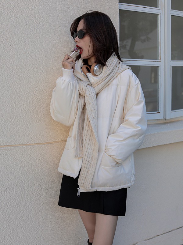 ​拙列女装2021秋冬季白色纯色棉服