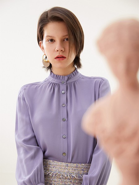 ​vizaviza女装2021秋冬季紫色纯色衬衫