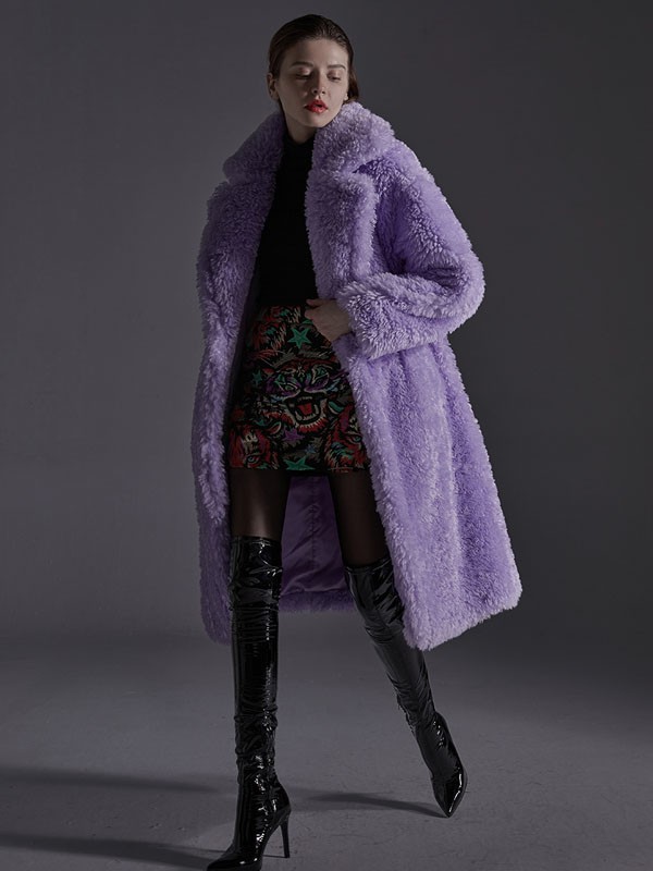 艾琳睿女装2021秋冬季紫色纯色外套