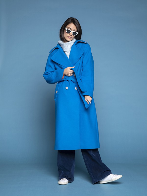 MaisonLener女装2021秋冬季蓝色纯色大衣