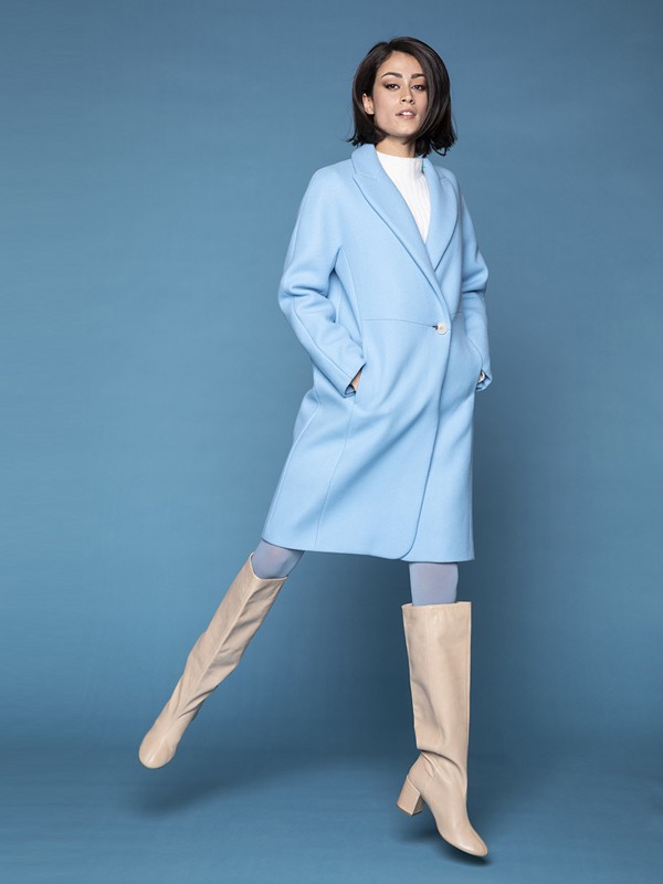 MaisonLener女装2021秋冬季蓝色纯色大衣