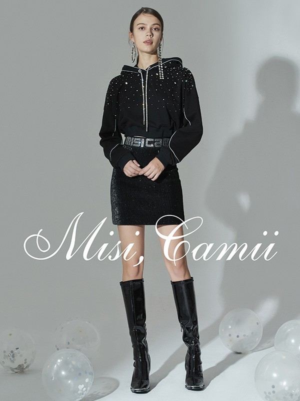 Misi,Camii女装2022春夏季黑色纯色包臀裙