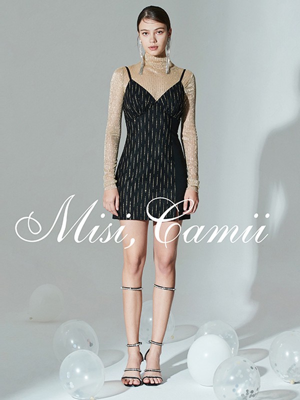 Misi,Camii女装2022春夏季黑色字母吊带裙