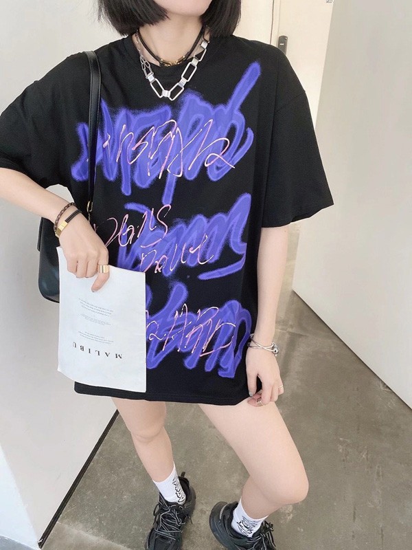YUNXI·熙女装2022春夏季黑色印花T恤