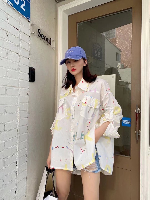 YUNXI·熙女装2022春夏季白色印花衬衫