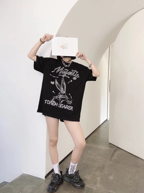 YUNXI·熙女装2022春夏季黑色印花T恤