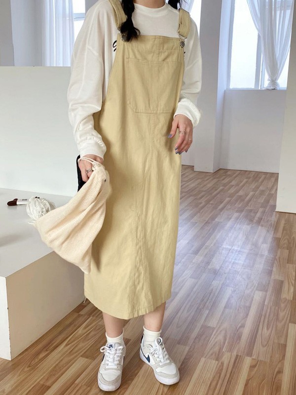 YUNXI·熙女装2022春夏季黄色宽松背带裙