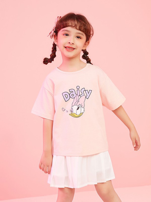 迪士尼童装2022春夏季粉色印花T恤