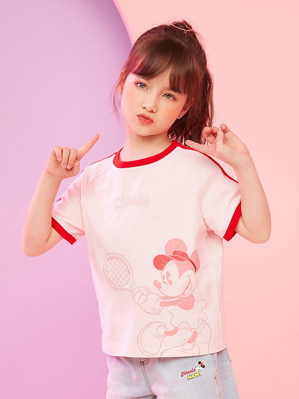 迪士尼童装2022春夏季粉色印花T恤