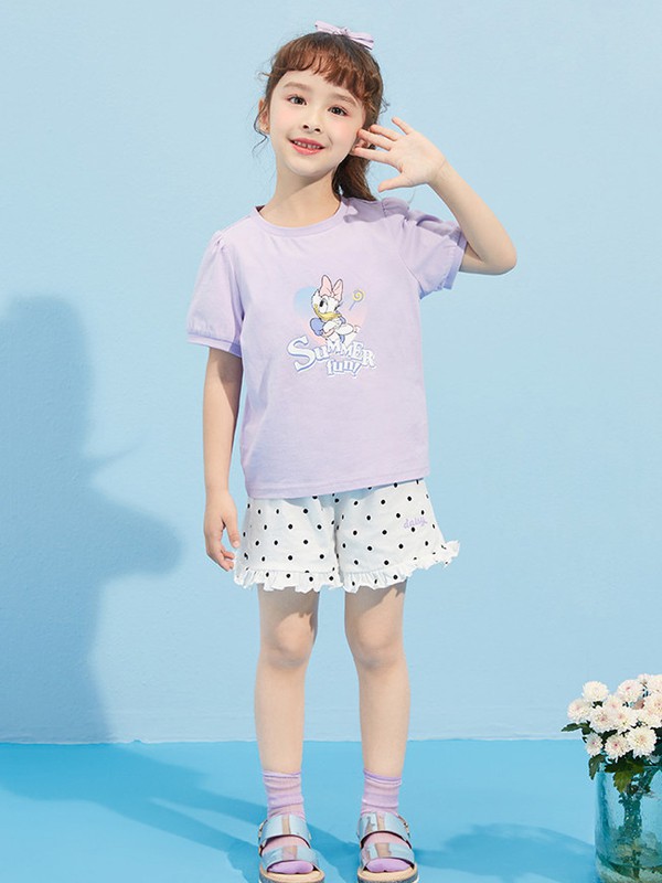 迪士尼童装2022春夏季紫色印花T恤