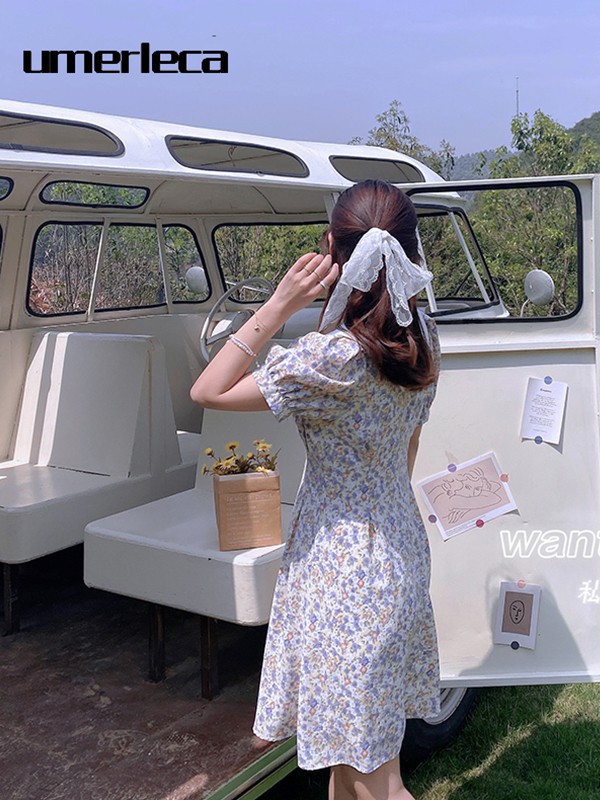 优慕莱咔女装2021春夏季白色印花连衣裙