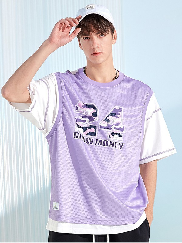 CLAWMONEY休闲装2022春夏季紫色印花T恤