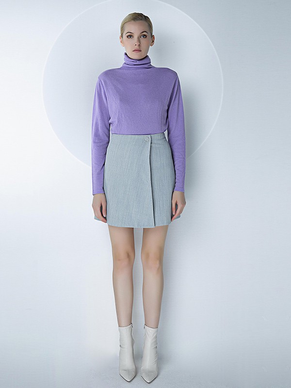 D.MARTINAQUEEN女装2021秋冬季紫色高领针织衫