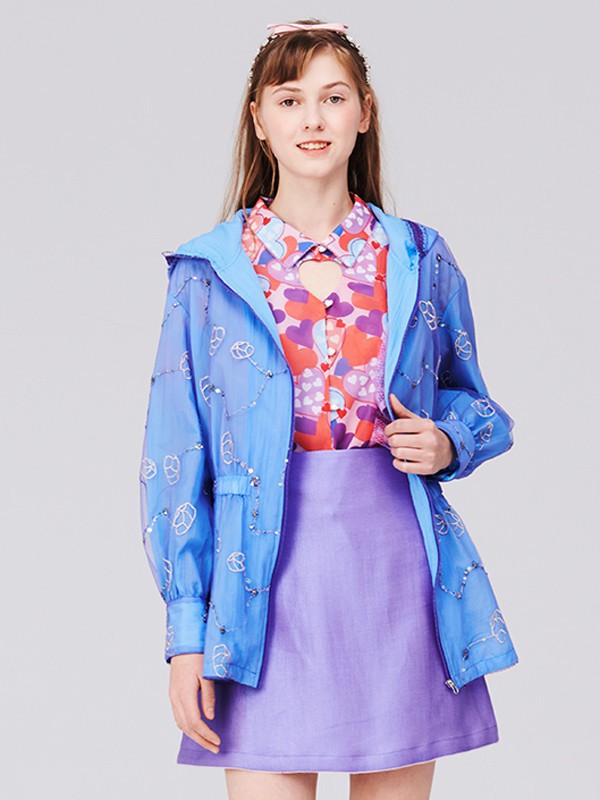 TANNI2022春夏季紫色印花雪纺衫