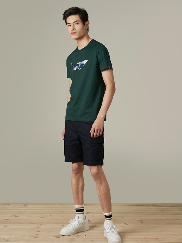 金鲨2022春夏季墨绿色印花T恤