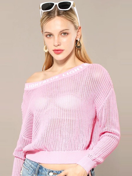 芭黎朵2022春夏季粉色纯色针织衫