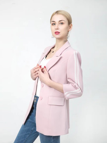 芭黎朵2022春夏季粉色纯色西装