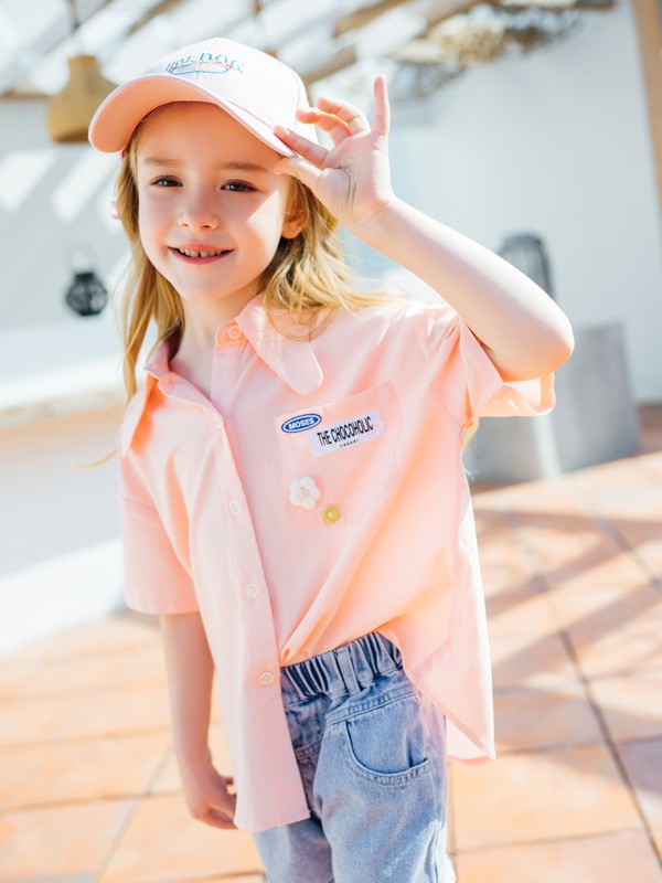 迪士汤姆童装2021春夏季粉色字母衬衫