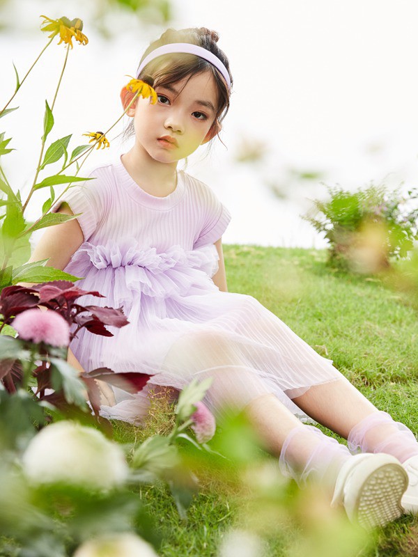 M2021春夏季紫色纱网连衣裙