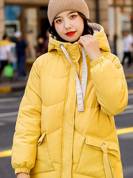 纳兰羽女装2020秋冬季黄色纯色羽绒服
