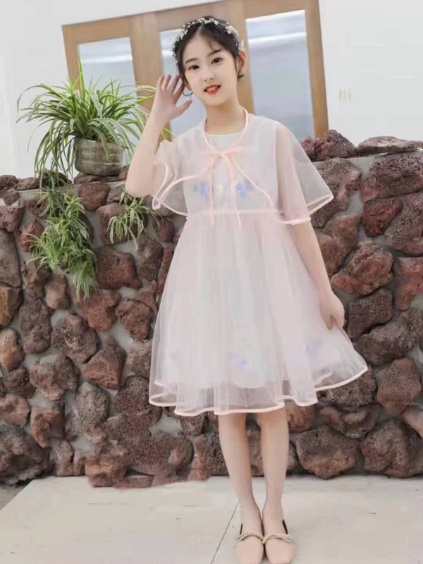 1232021春夏季粉色纱网连衣裙