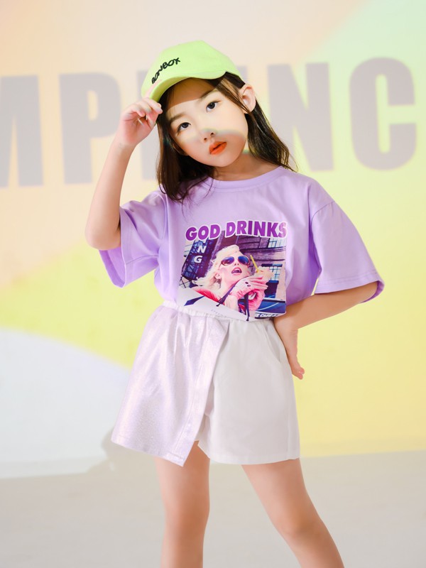 西瓜王子童装2021夏季紫色印花T恤