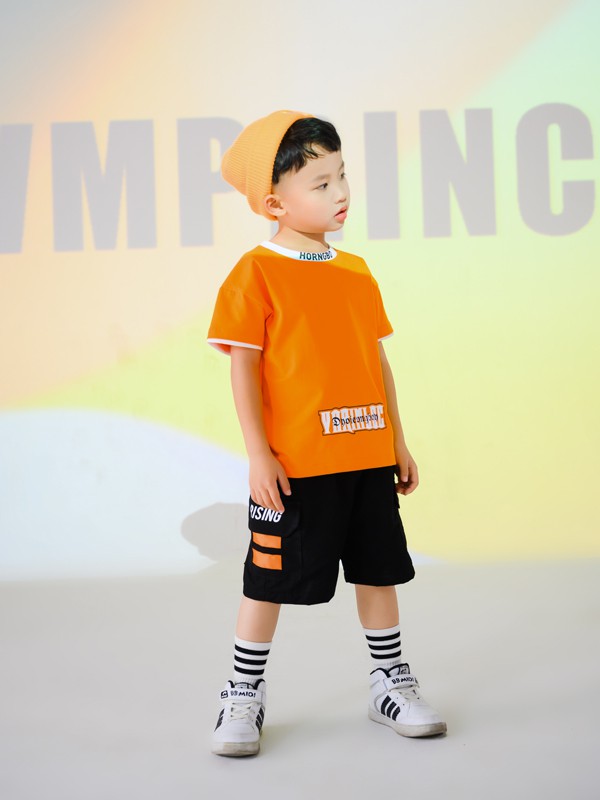 西瓜王子童装2021夏季橙色字母T恤