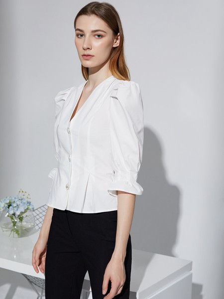 奥伦提女装2021春夏季白色衬衫