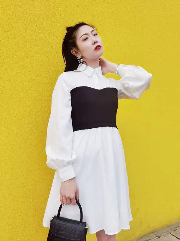 木子唧女装2021春夏季白色纯色衬衫裙