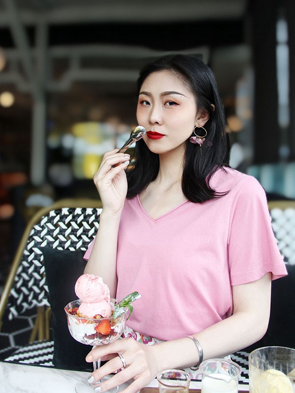 木子唧女装2021春夏季粉色纯色T恤
