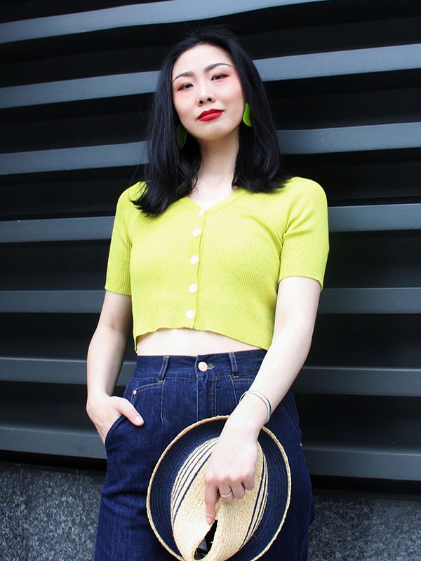 木子唧女装2021春夏季绿色纯色针织衫