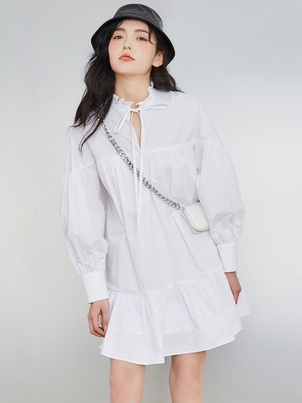 Z112021春夏季白色纯色衬衫裙