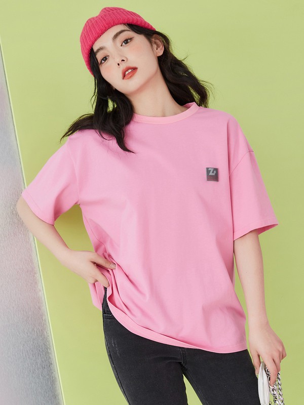 Z112021春夏季粉色印花T恤