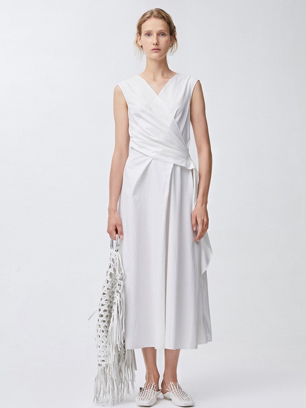 Less2021春夏季白色纯色连衣裙
