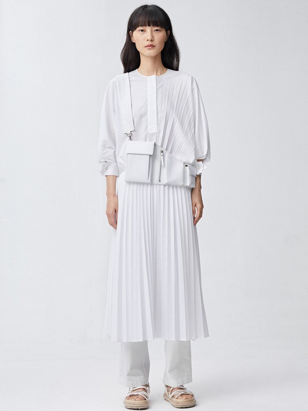 Less2021春夏季白色纯色衬衫裙