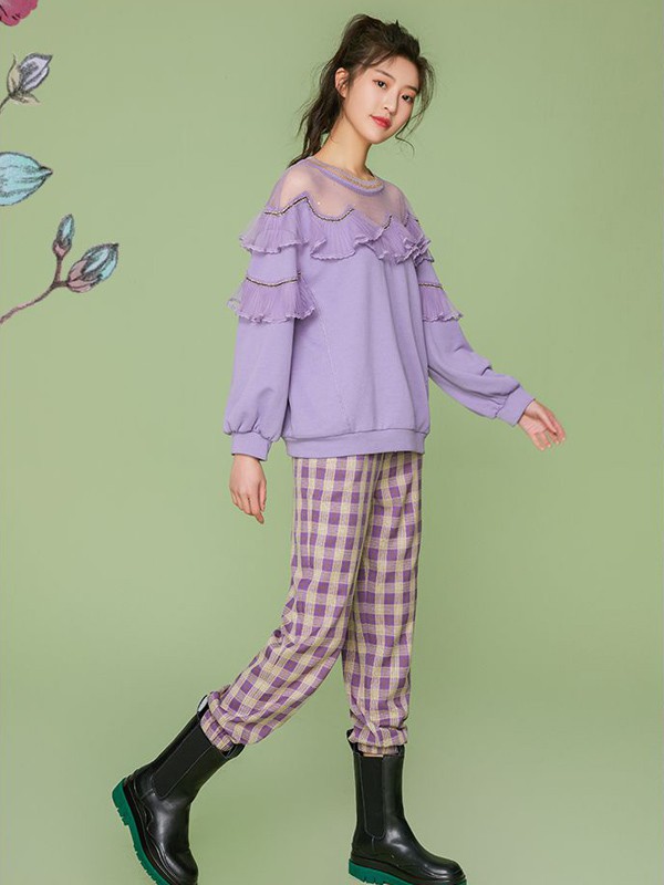 马克华菲2021春夏季紫色纯色雪纺衫